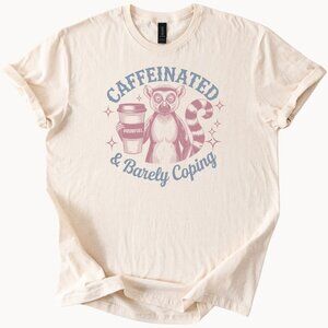 Caffeinated Lemur Coffee Shirt Funny Animal Barely Coping Momfuel Tee Gift